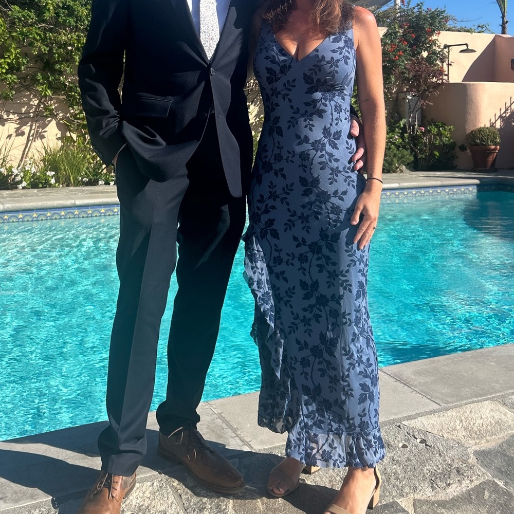 Blue Floral Ruffle High-Low Maxi Dress - Picture 3 of 3